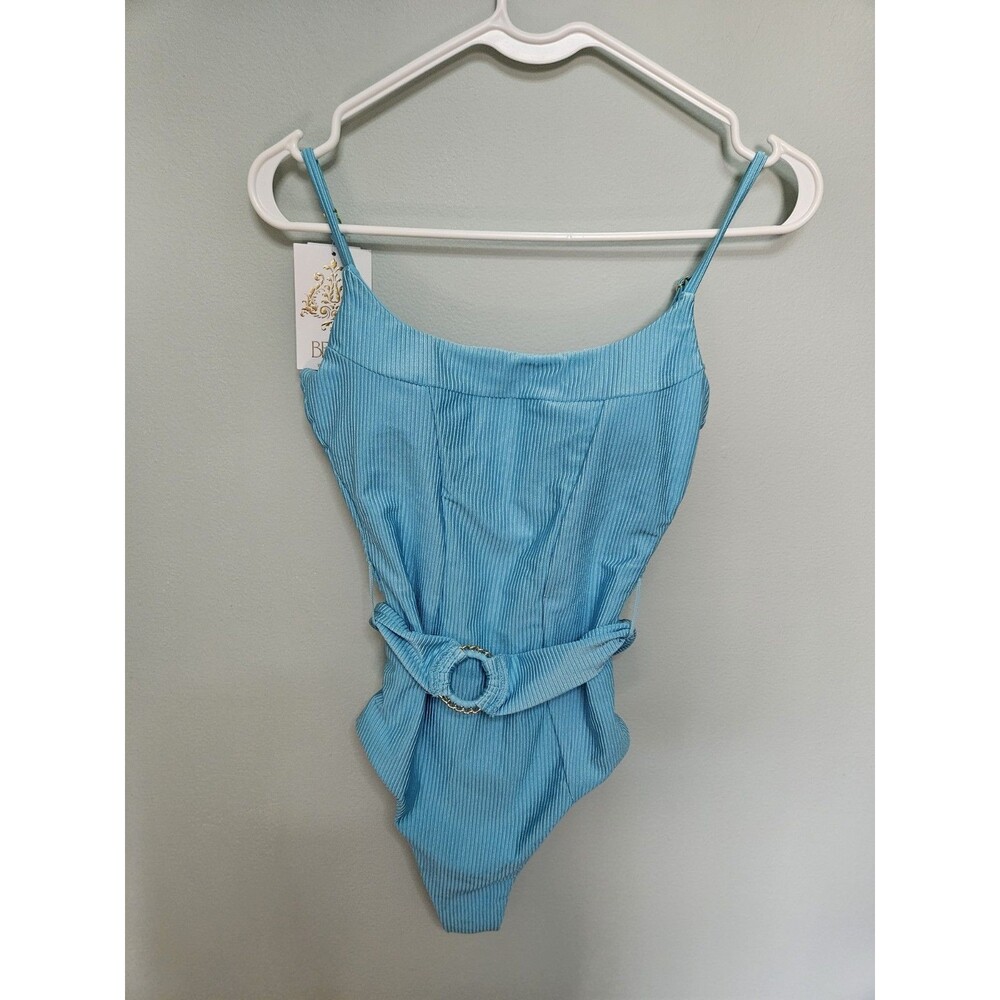 Becca By Rebecca Virtue Women’s Small Teal Blue Belted One Piece Bathing Suit